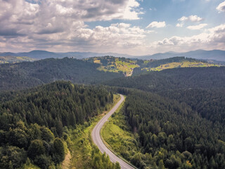 Aerial vIew of fields by drone. Summer Ukraine Lviv region, West Ukraine.