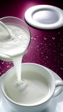 Close up of pouring milk cinegraph vertical video
