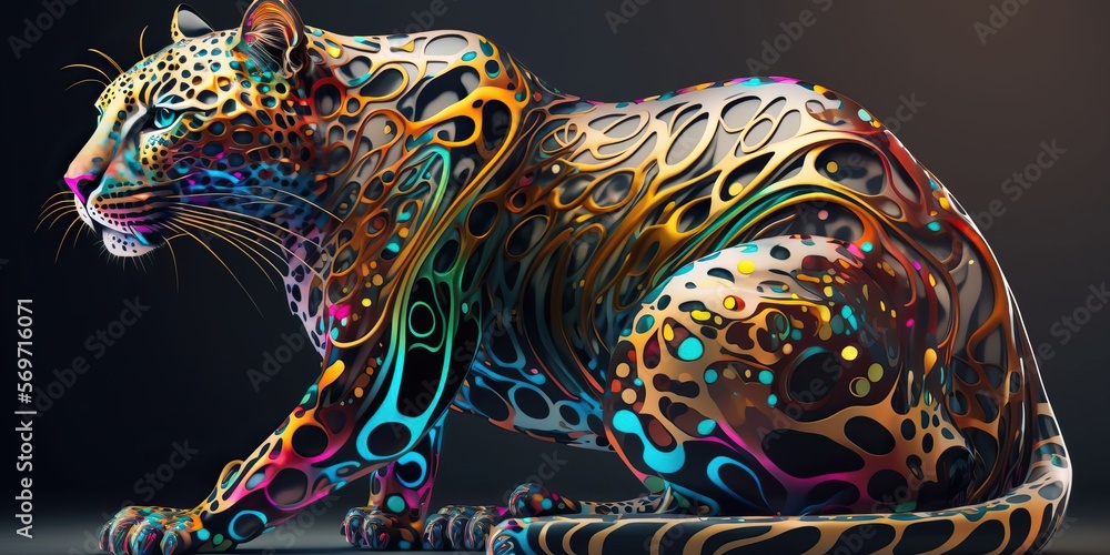 Wall mural 4k resolution or higher, leopard, colorful, glossy, filigree. generative ai technology