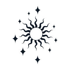 Sun with stars in magical style. Vector stock illustration. Boho. White background. isolated