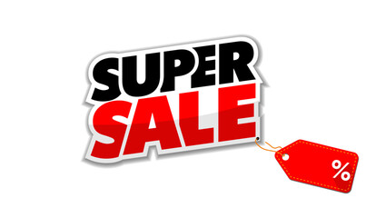 Super sale with blank price tag to insert your text. Vector template for advertising on a transparent background