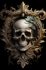 A highly detailed, highly imaginative depiction of a skull