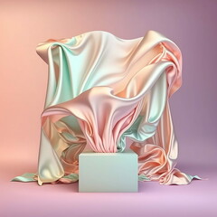 3D display with pastel background and silk piece of fabric, generative ai, perfect for ecommerce products