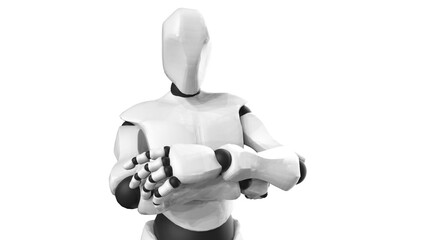 Detailed appearance of the gold-black AI robot under white background. Concept 3D CG of automatic operation, optimization and block chain. PNG file format.