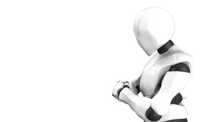 Detailed appearance of the gold-black AI robot under white background. Concept 3D CG of automatic operation, optimization and block chain. PNG file format.