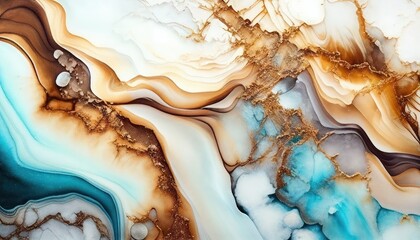 Swirls of marble or the ripples of agate. Liquid sea marble texture background with gold 