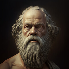 Portrait illustration of old man with long white beard depicting the ancient Greek 
philosopher Socrates, created with Generative AI technology
 - obrazy, fototapety, plakaty
