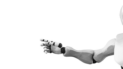 Detailed appearance of the gold-black AI robot under white background. Concept 3D CG of automatic operation, optimization and block chain. PNG file format.