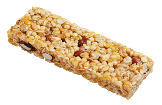 Healthy granola bar (muesli or cereal bar) isolated on transparent background