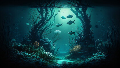 underwater world in the aquarium
