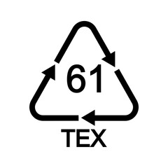 61 TEX recycling sign in triangular shape with arrows. Jute reusable icon isolated on white background. Environmental protection concept
