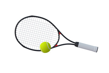 Tennis racquet and ball isolated on white background. Flat lay. 3d render