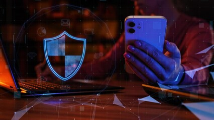 Network security. Digital wallet, secure online payments. Protection of personal data from hackers. Cybersecurity on the Internet. VPN work on a laptop. Mobile payments. Antivirus