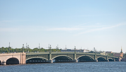 View of the Troitsky bridge on the Neva river in St. Petersburg