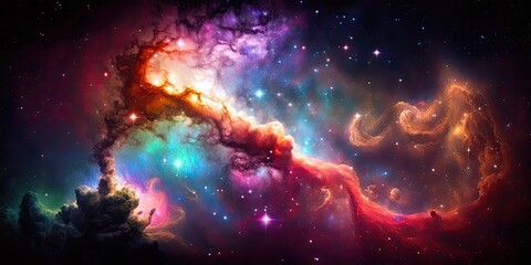 Colorful rainbow space galaxy cloud nebula. Stary night cosmos. Universe science astronomy. Supernova background wallpaper - obrazy, fototapety, plakaty