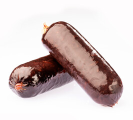 Delicious blood sausages isolated on a white background