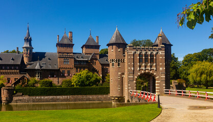 Summer landscape with a view of the ancient castle De Haar, located near the city of Utrecht and is one of the most visited ..places in the Netherlands