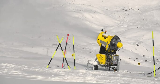 Snow gun makes snow stock image. Image of mountain, snow - 104121211