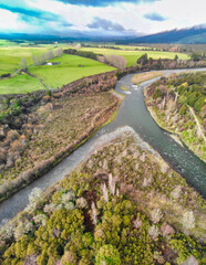 Aerial view of Turangi river, New Zealand