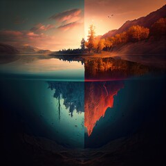 As above so below concept, double exposure illustration, generative ai