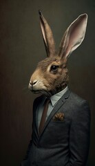 Portrait of a Rabbit in a Business Suit, Ready for Action. GENERATED AI.