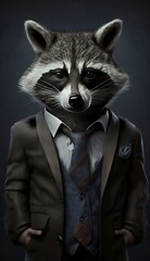 Portrait of a Raccoon in a Business Suit, Ready for Action. GENERATED AI.