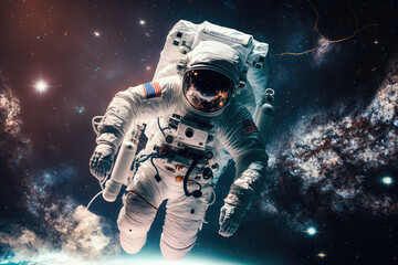 Obraz na płótnie Canvas Astronaut floating amidst stars during spacewalk, generative ai