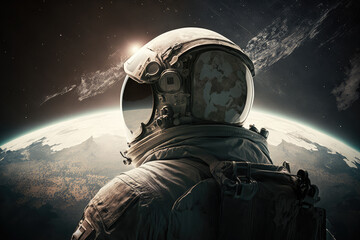 Astronaut spaceman gazing at the earth from space, generative ai