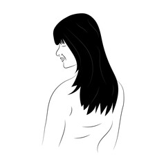 Woman portrait. Young girl in minimalists style, with beautiful black hair. Vector illustration