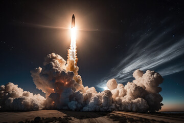 Blastoff of a massive Falcon 9 rocket towards the cosmos, generative ai - obrazy, fototapety, plakaty