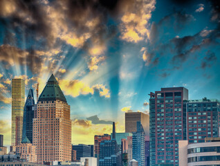 Sunset over Manhattan skyscrapers, New York City
