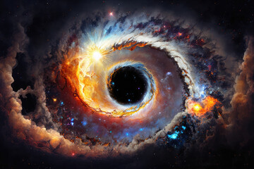 Dramatic galaxy with exploding supernova and black hole, generative ai