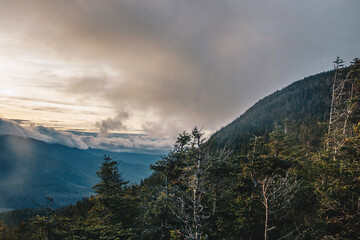side of mountain with sunshine in the background