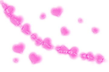 A digital illustration of glowing pink hearts on a transparent background.