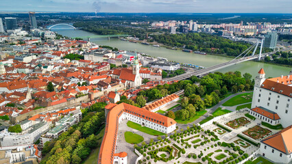 Aerial view of Bratislava Castle and city skyline on a summer afternoon