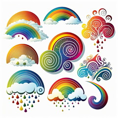 Collection set of rainbow ornament vector illustration, Made by AI,Artificial intelligence