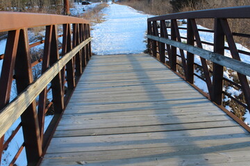 wooden bridge in winter