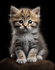 Fototapeta premium Adorable Realistic Kitten. Fluffy Cute Cat. Logo, Image, Animal. Generative AI