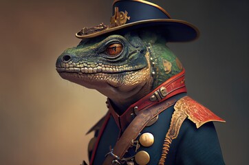 Obraz premium Military Salamander General Portrait Generative AI