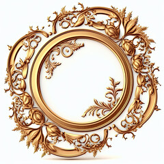 Ornate circular golden frame isolated. 3D rendering, frame, gold, picture, antique, vintage, old, decoration, art, photo, baroque, ornate, border, golden, wood, design, empty, ornament, object, carved