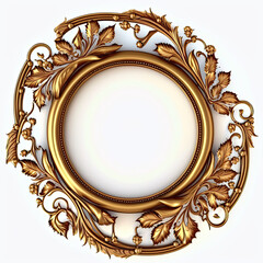 Ornate circular golden frame isolated. 3D rendering, frame, gold, picture, antique, vintage, old, decoration, art, photo, baroque, ornate, border, golden, wood, design, empty, ornament, object, carved