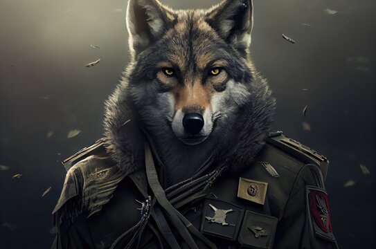 Military Wolf General Picture Generative AI
