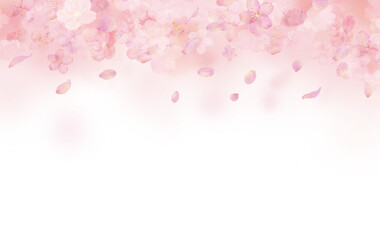  桜の花びらが散る幻想的な水彩画イラストの背景