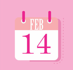 Flat icon calendar isolated on pink background. Feb 14 Vector illustration.