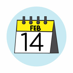 Flat icon calendar isolated on a circle and white background. Feb 14 Vector illustration.