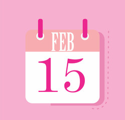 Flat icon calendar isolated on pink background. Feb 15 Vector illustration.