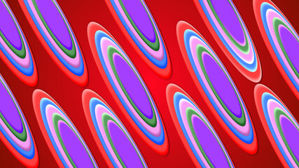 A 3D rendering multicolored round shapes on red background. Concept for Desktop wallpaper, business, templet, banner