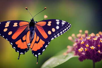 illustration of a butterfly drinking nectar from a flower.
