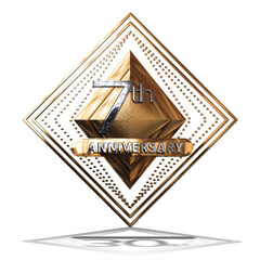 3d illustration. 7 years anniversary golden symbol with silver