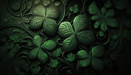 Naklejka na ściany i meble St. Patrick's Day Themed Background and Wallpaper Patterns, Images with Vivid Greens, Four Leaf Clovers, Lucky Fighting Irish, Celtic, Ireland